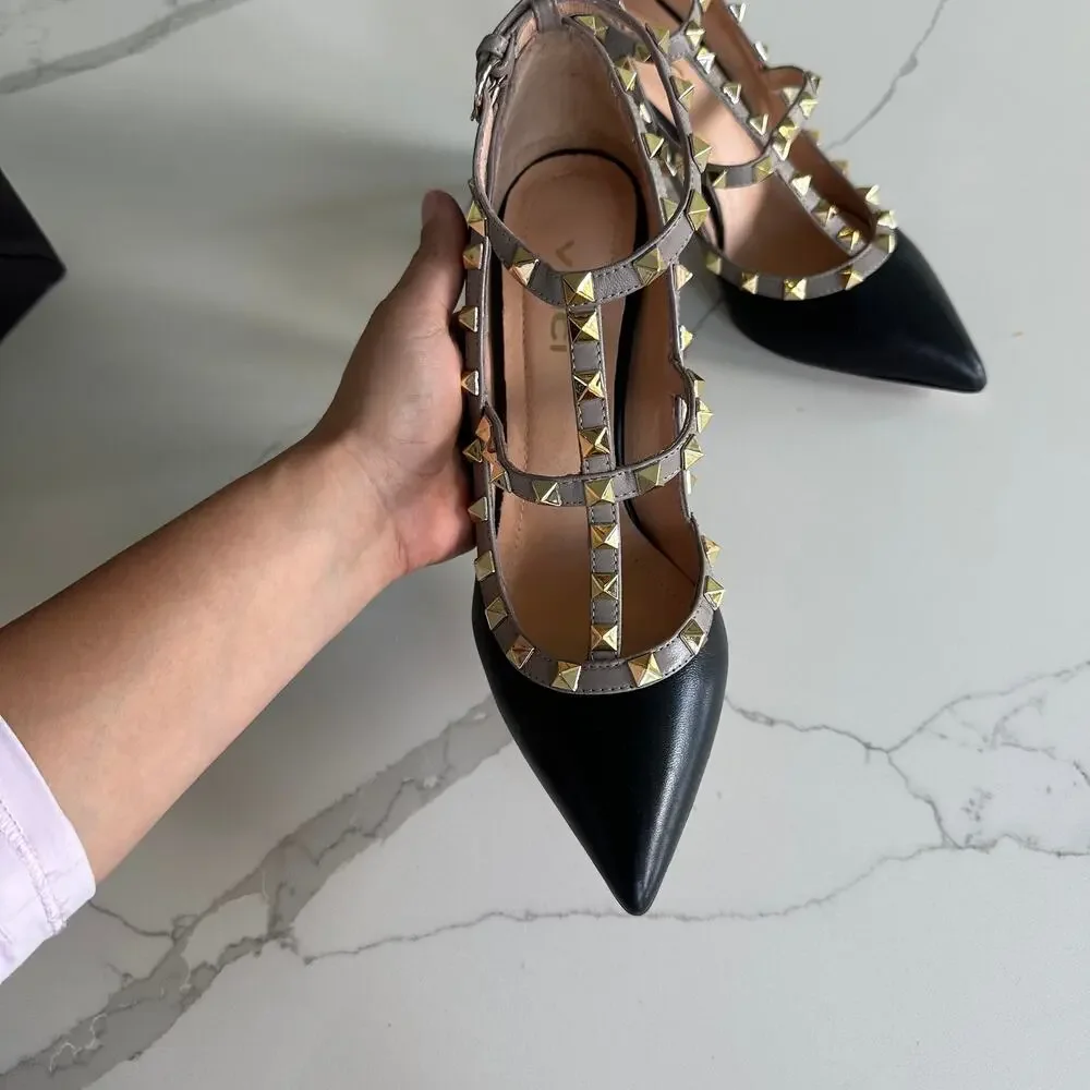 vinci Napa Siyah leather studded pointed heels Size 38 NEW